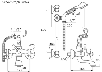 ROMA 3274/302/6 - Wall-mounted bathtub tap by RUBINETTERIE STELLA - view 3